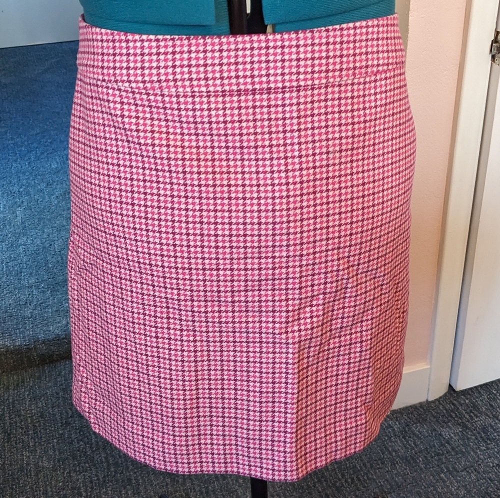 Pink houndstooth JCrew wool skirt